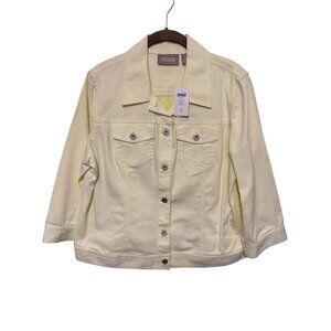 Chico's Dunlee Denim Jacket Pale Soft Lime NWT 3/4 Sleeve Womans 2/L